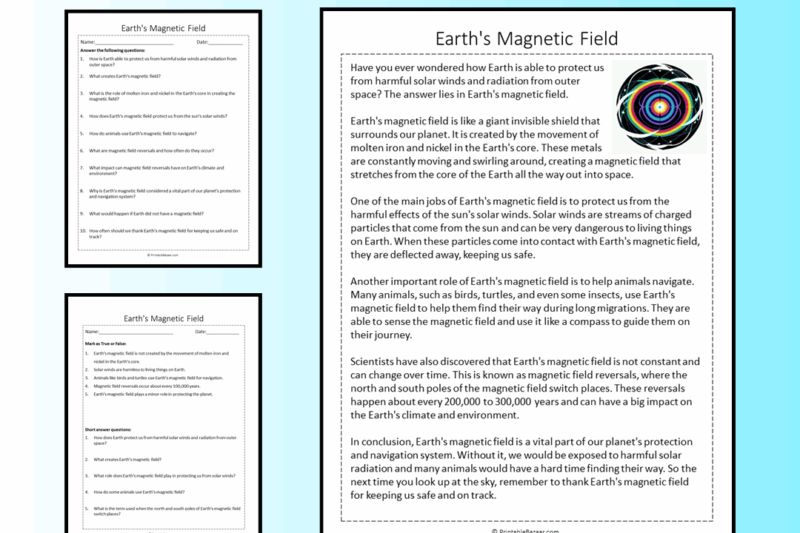 Magnetic Earth Reading Comprehension Worksheet