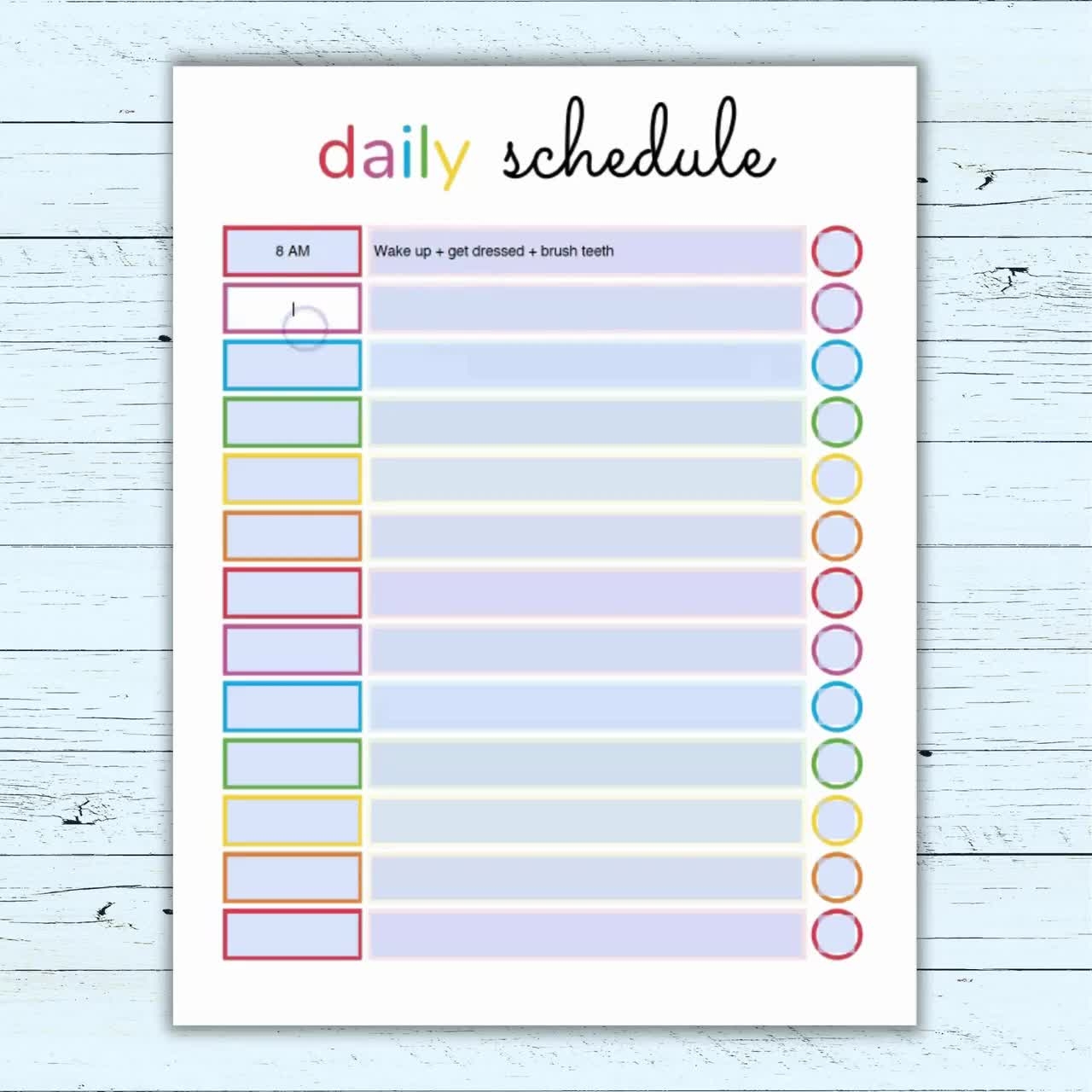 Editable Daily Schedule Template For Kids Printable Kids Daily Schedule Cute Colorful Daily Schedule Planner For Kids Fillable PDF