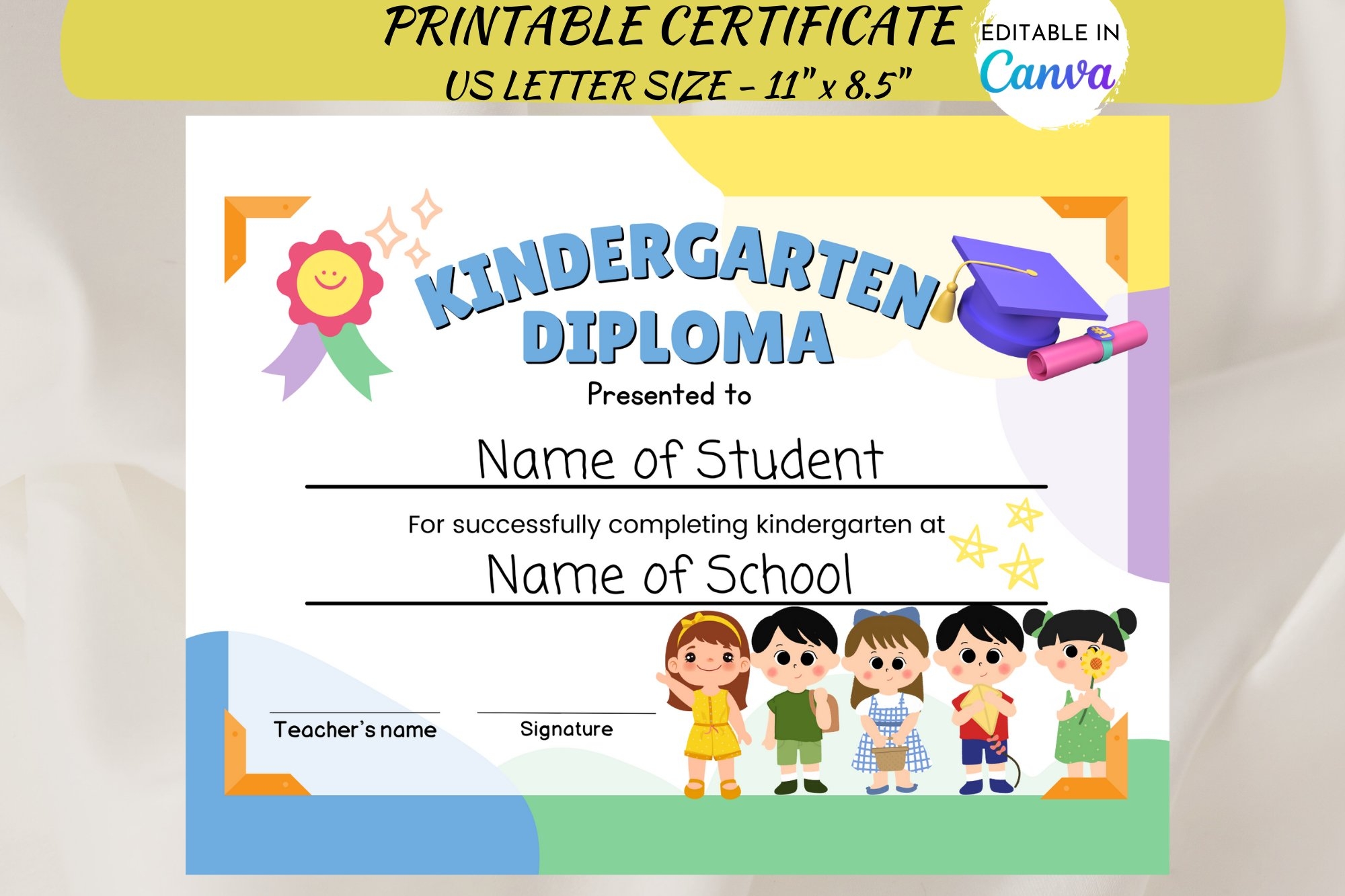 Editable Kindergarten Preschool Graduation Diploma Template