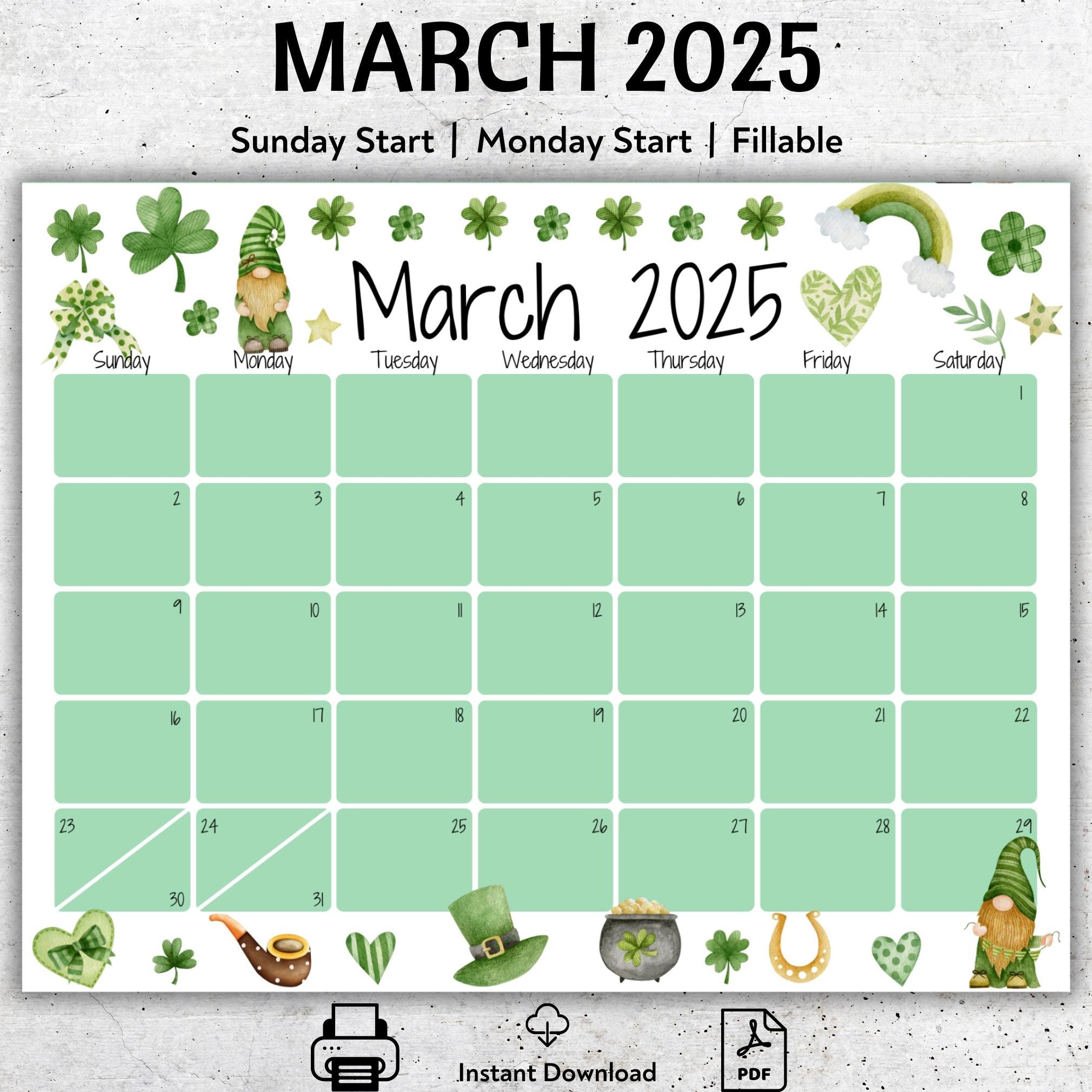 March Printable Preschool Calender
