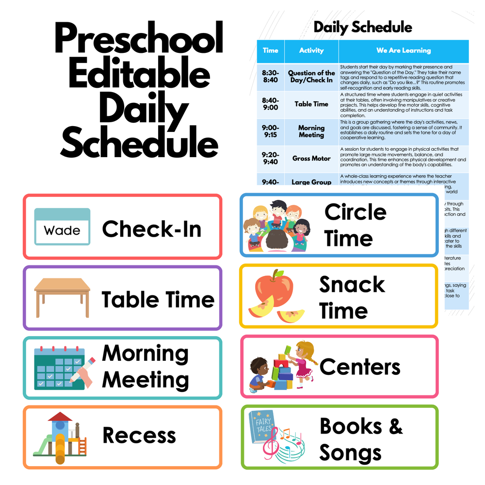Editable Preschool Daily Schedule Preschool Vibes Worksheets Library
