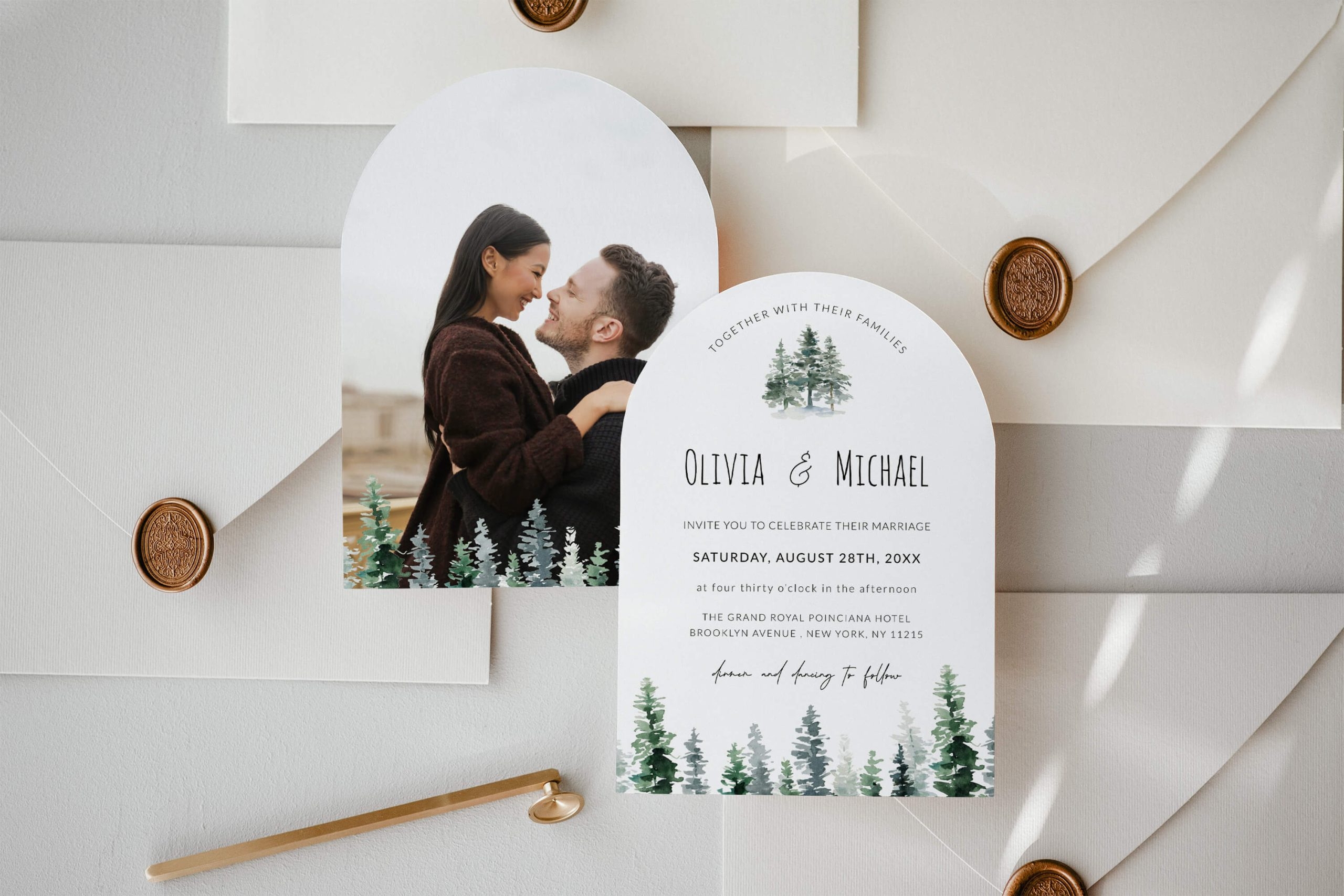 Elegant Rustic Pine Tree Arch Wedding Invitation Template Do It Yourself Printables