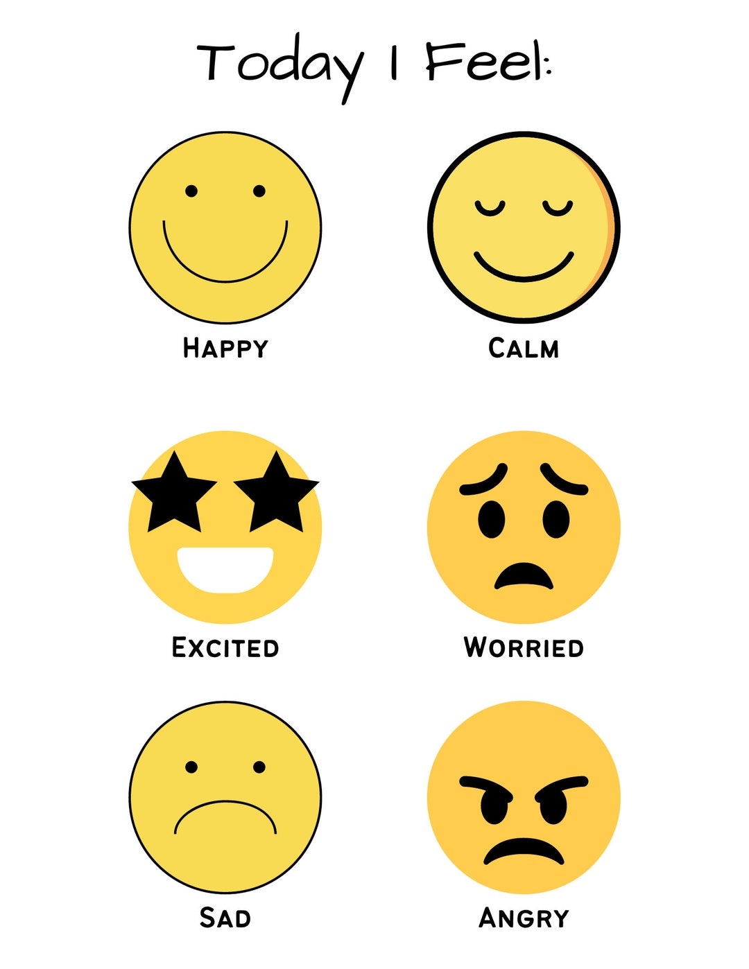 Emotions Chart Feelings Chart Toddlers Preschoolers Feeling Chart Today I Feel Montessori Preschool Printable Instant Download Etsy