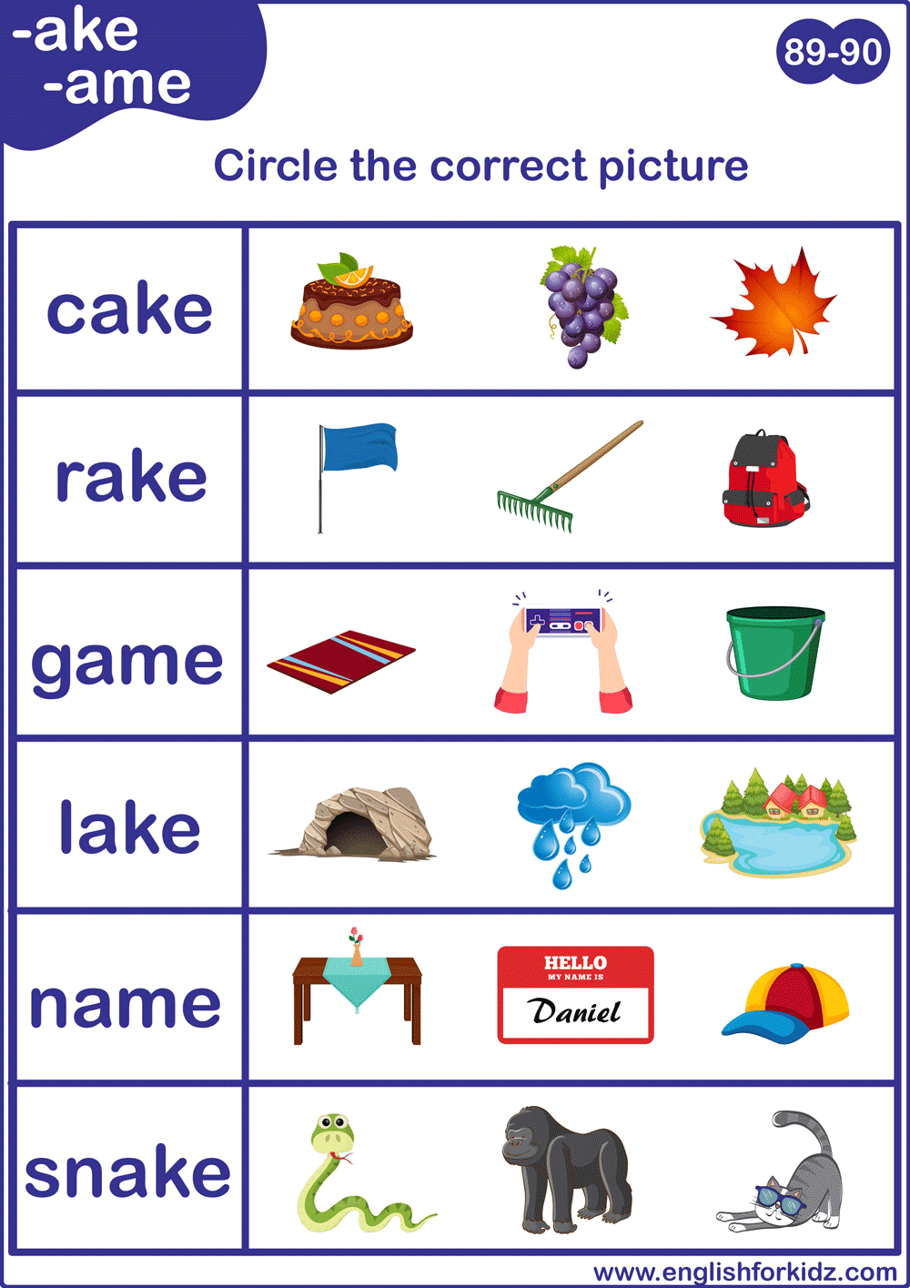 English For Kids Step By Step Long A Sound Worksheets Flashcards