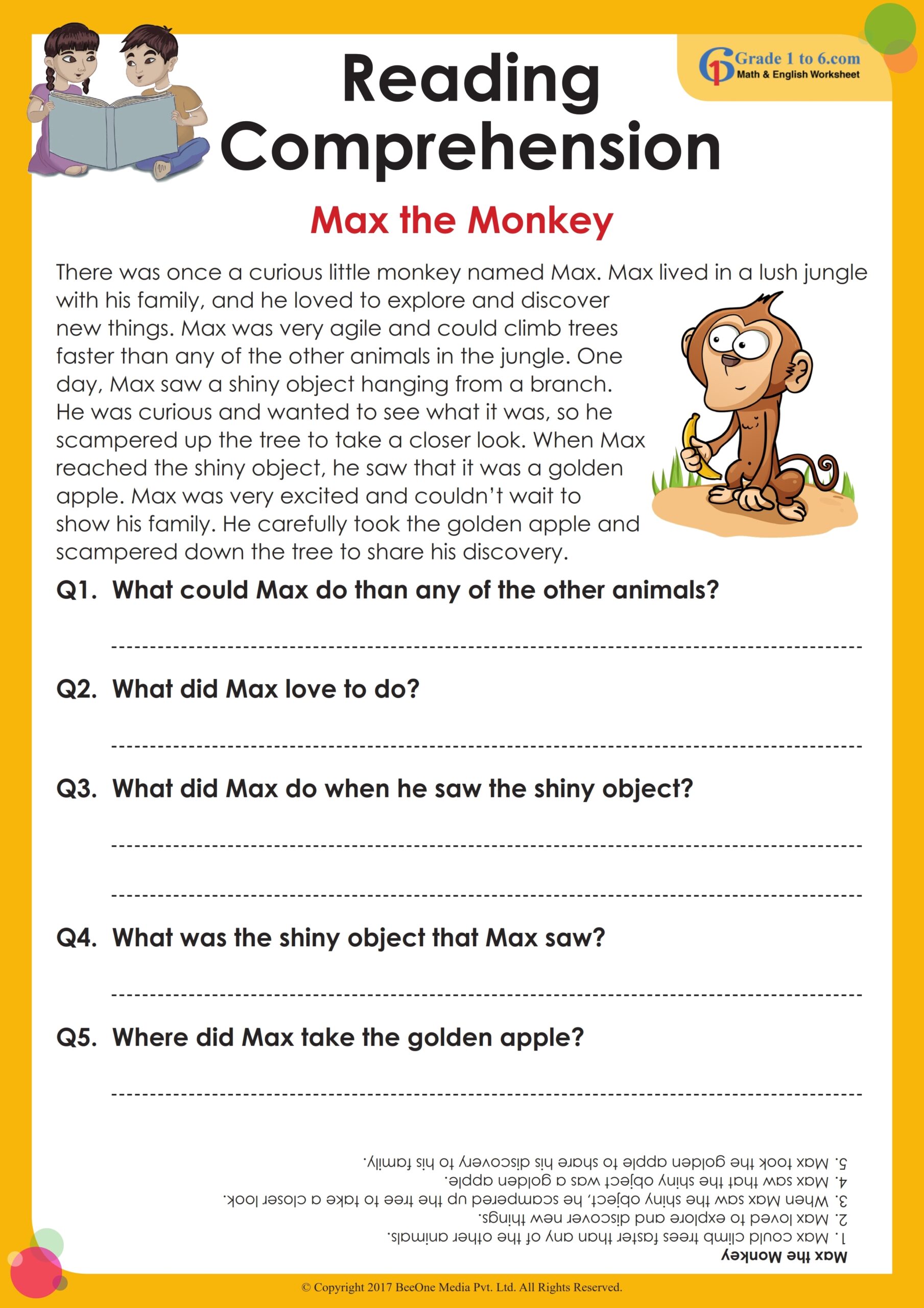 Reading Comprehension Worksheets 6 8 Grade