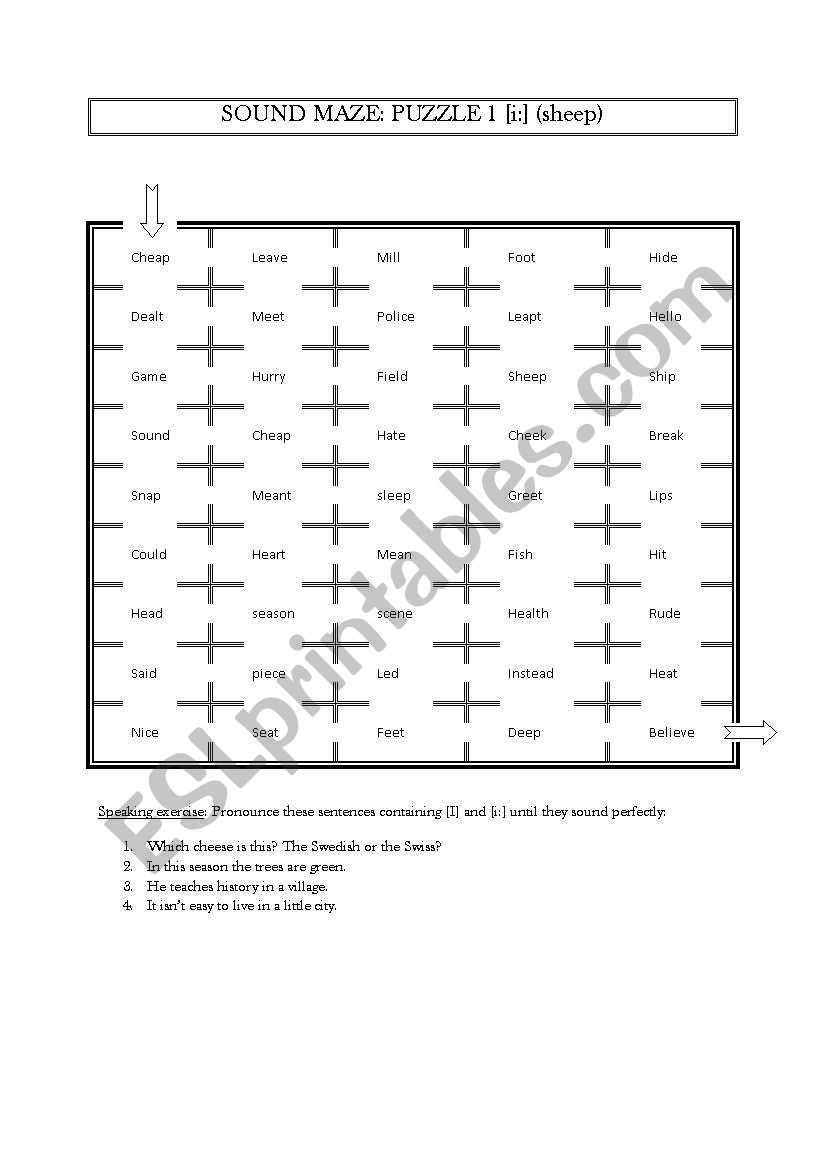 English Worksheets Sound Maze 1