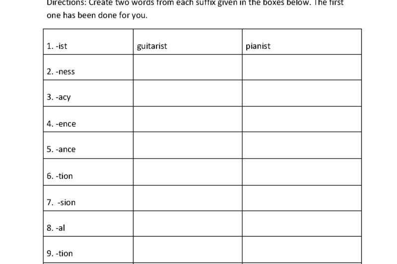 Free Printable Worksheet Suffix