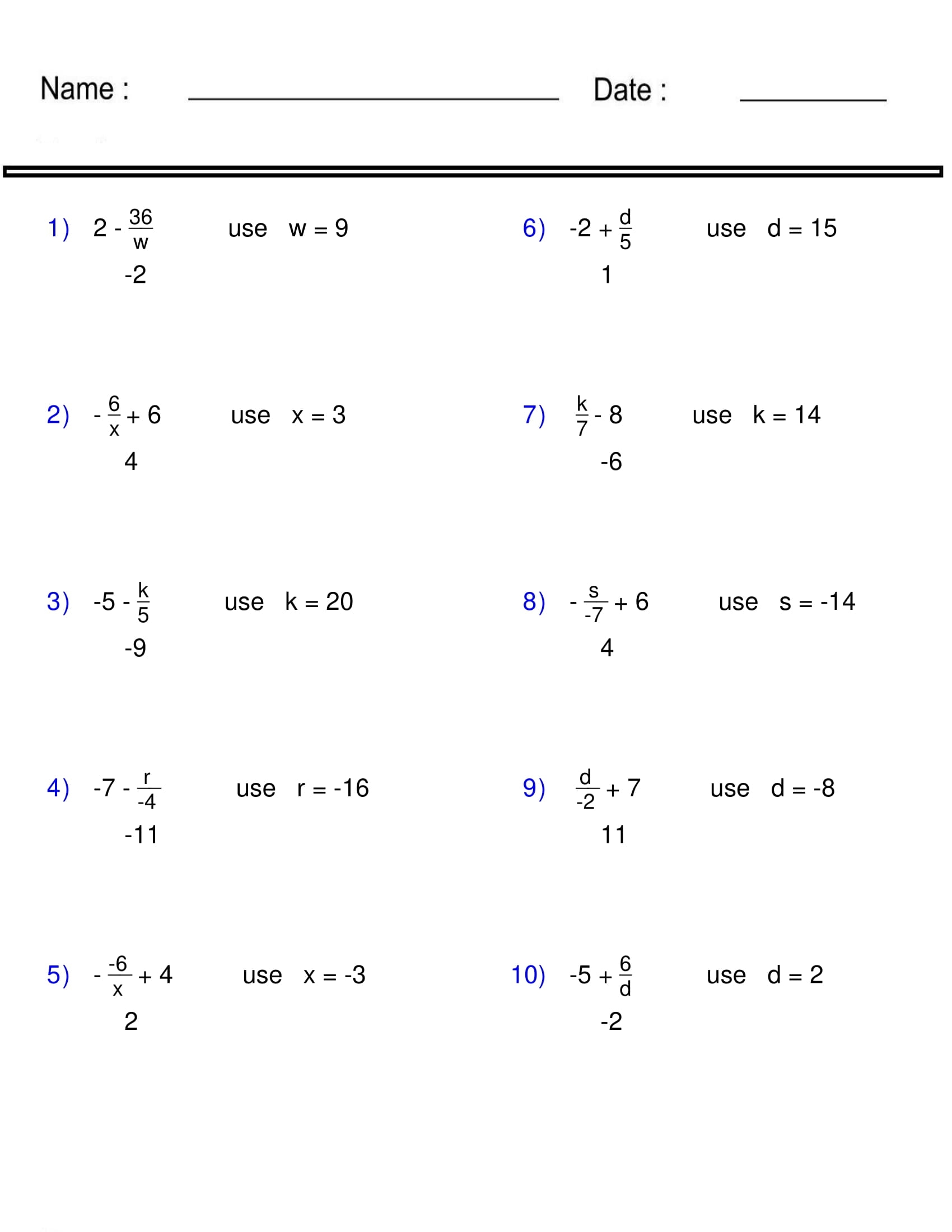 Evaluating Algebraic Expressions Worksheet Print Activity Pre Algebra