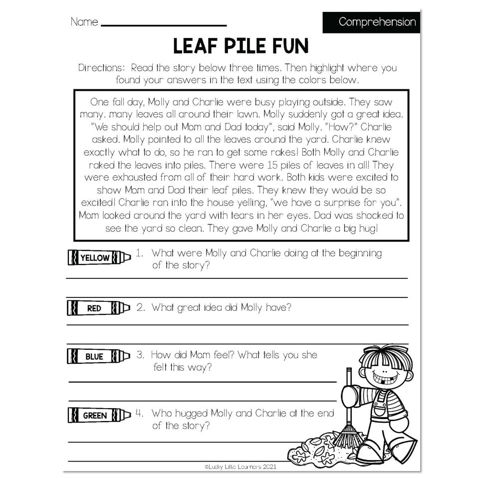 Fall Early Finishers 2nd Grade ELA Comprehension Leaf Pile Fun Lucky Little Learners Fall Early Finishers 2nd Grade ELA Comprehension Leaf Pile Fun Lucky Little Learners