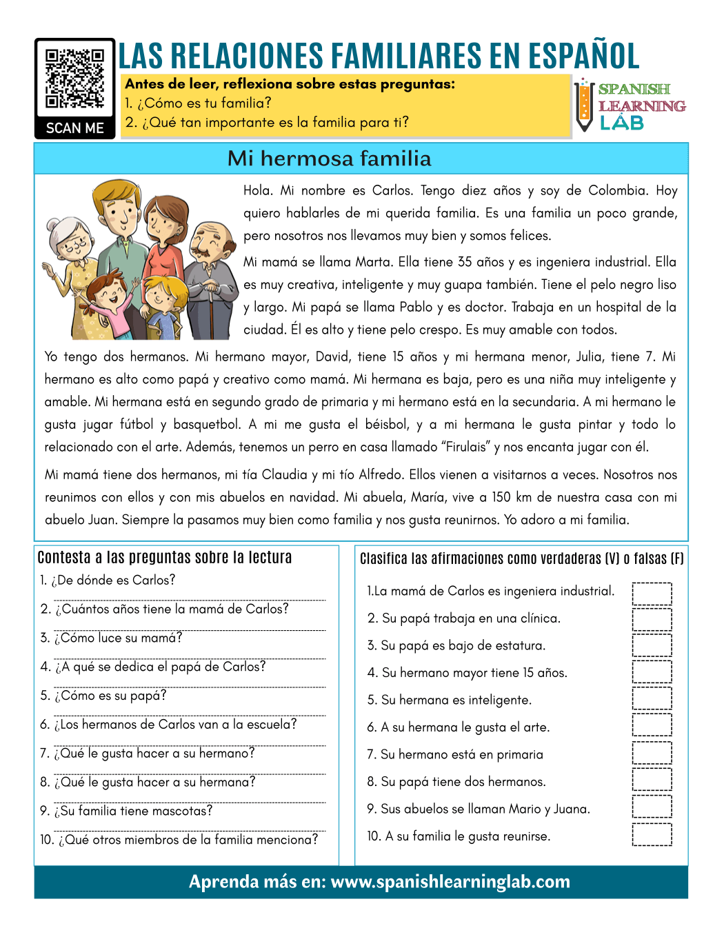 Family Relationships In Spanish PDF Worksheet Spanish Learning Lab