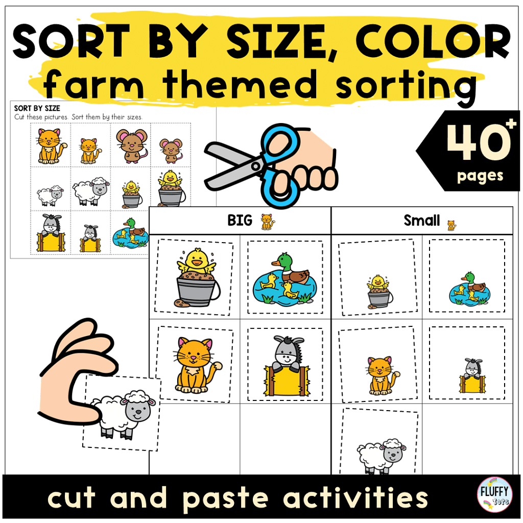 Farm Animals Printables Sort By Size Activities FluffyTots