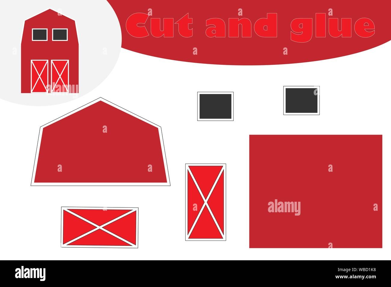 Farm Barn In Cartoon Style Education Game For The Development Of Preschool Children Use Scissors And Glue To Create The Applique Cut Parts Of The I Stock Vector Image U0026 Art 