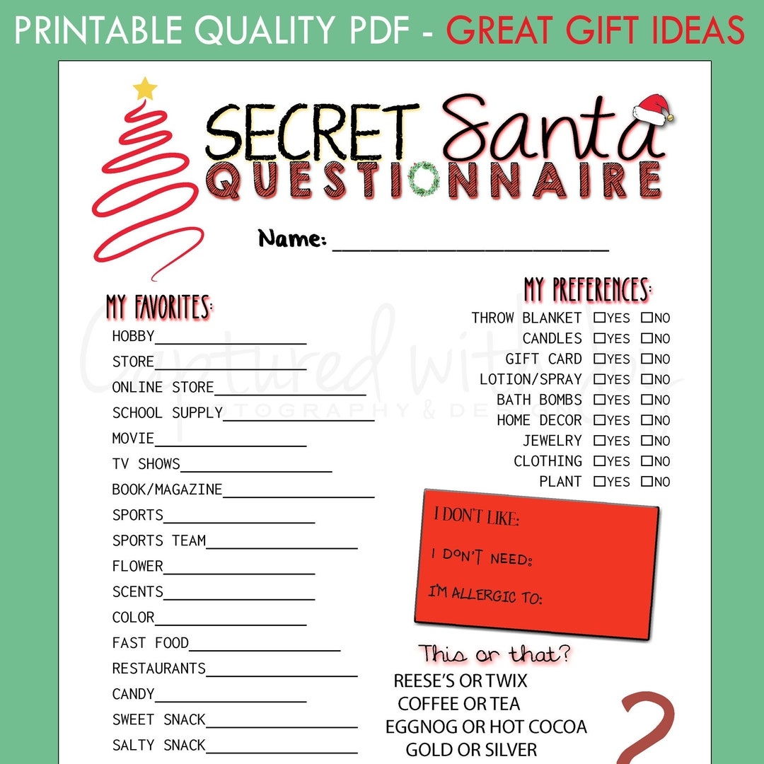 Free Printable Secret Santa Worksheets