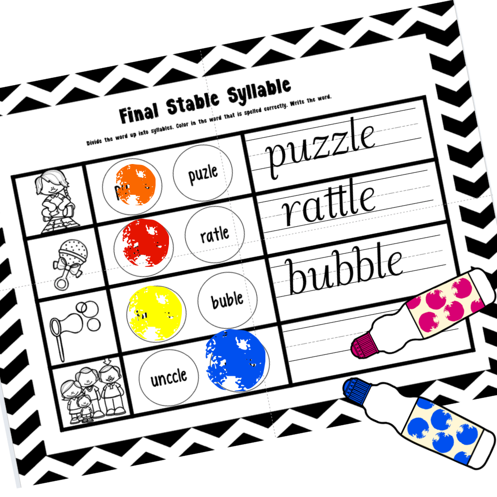 Final Stable Syllable Worksheets