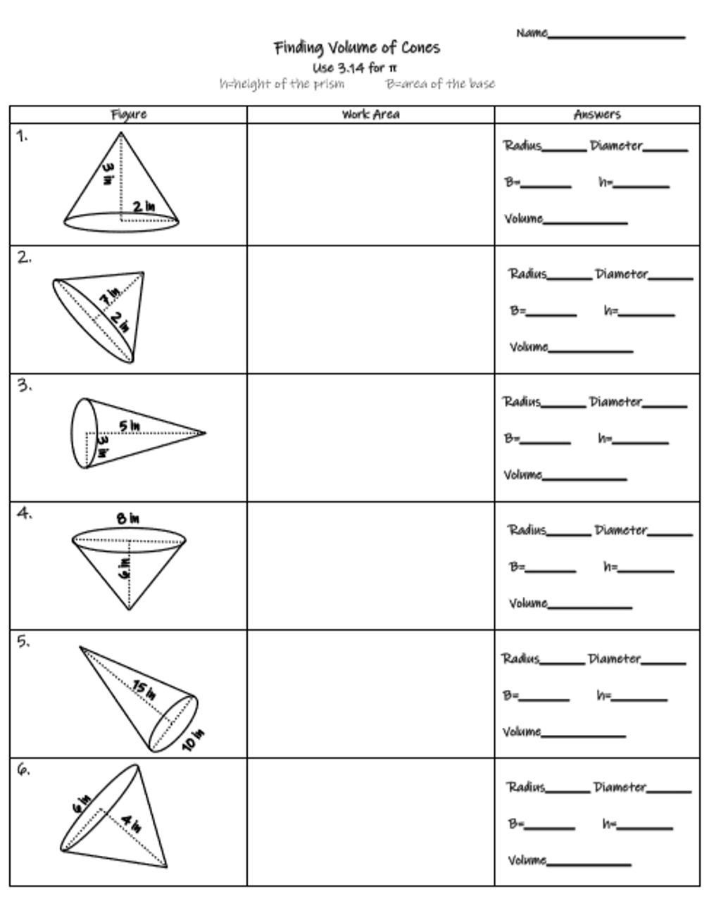 Finding Volume Of Cones Worksheets Library