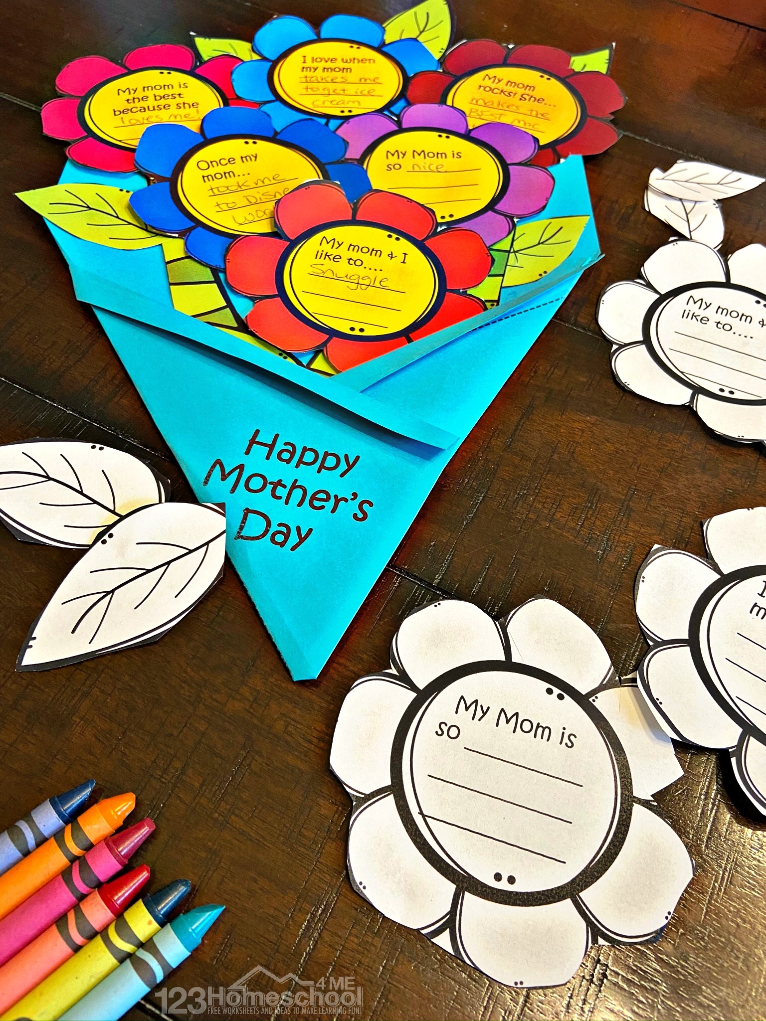 Flower Bouquet FREE Printable Mothers Day Craft For Kids Flower Bouquet FREE Printable Mothers Day Craft For Kids