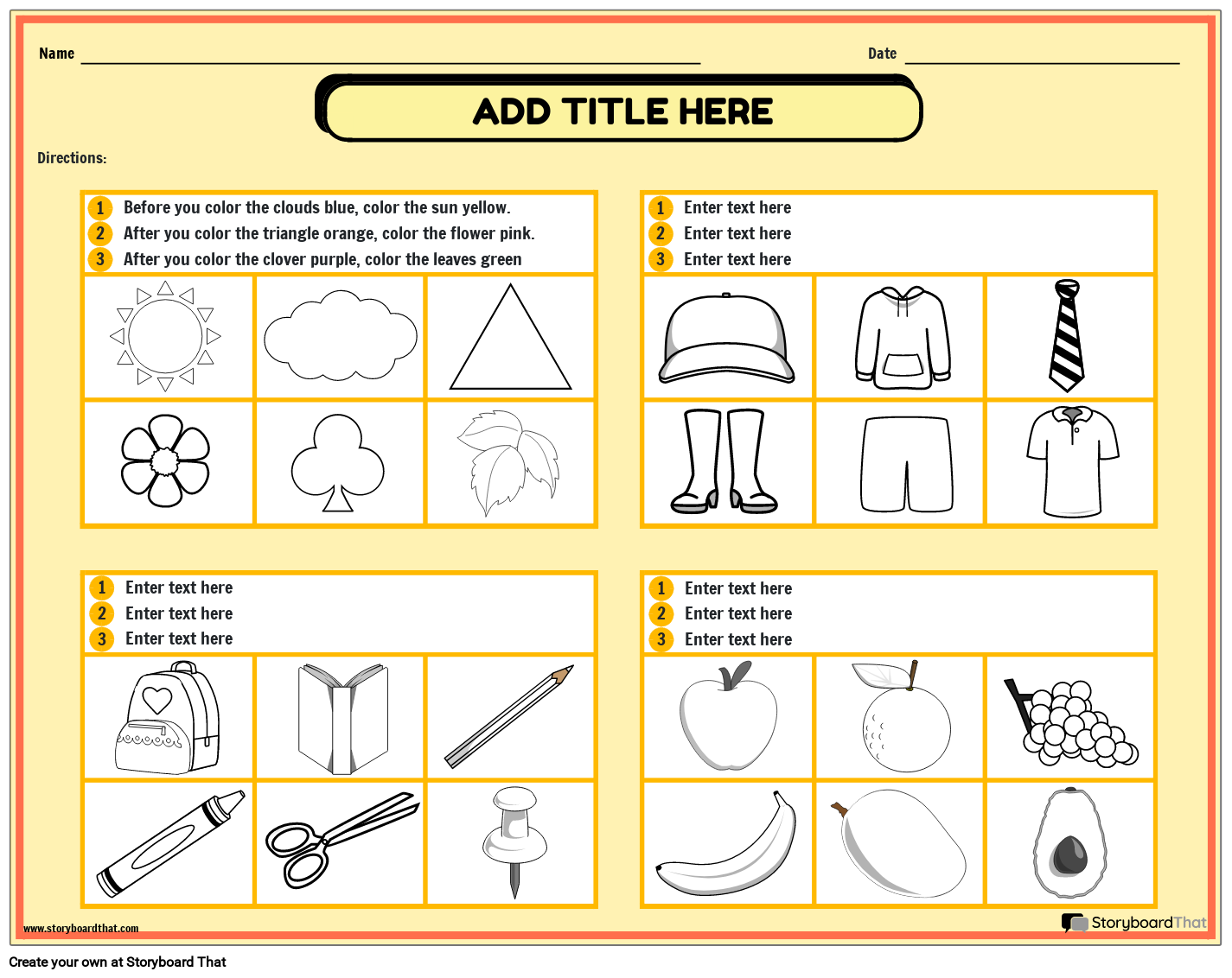 Following Directions Worksheets For Students StoryboardThat