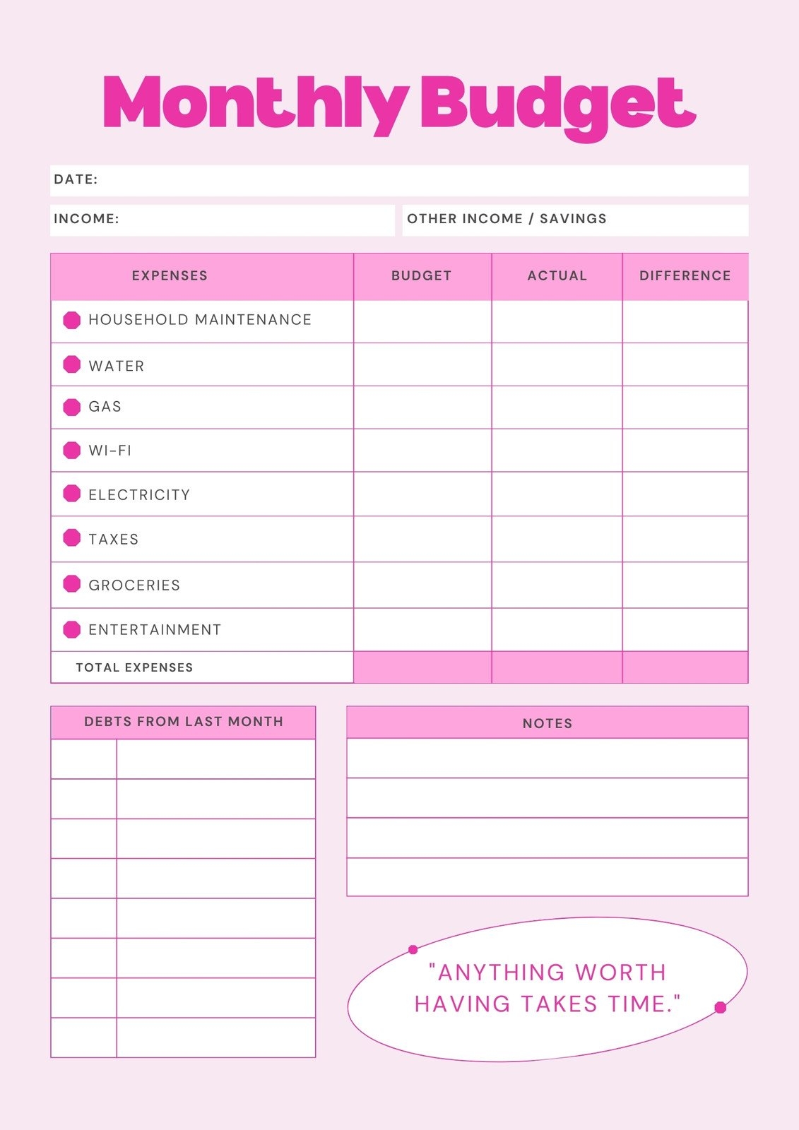 Simple Budget Worksheet Printable Free