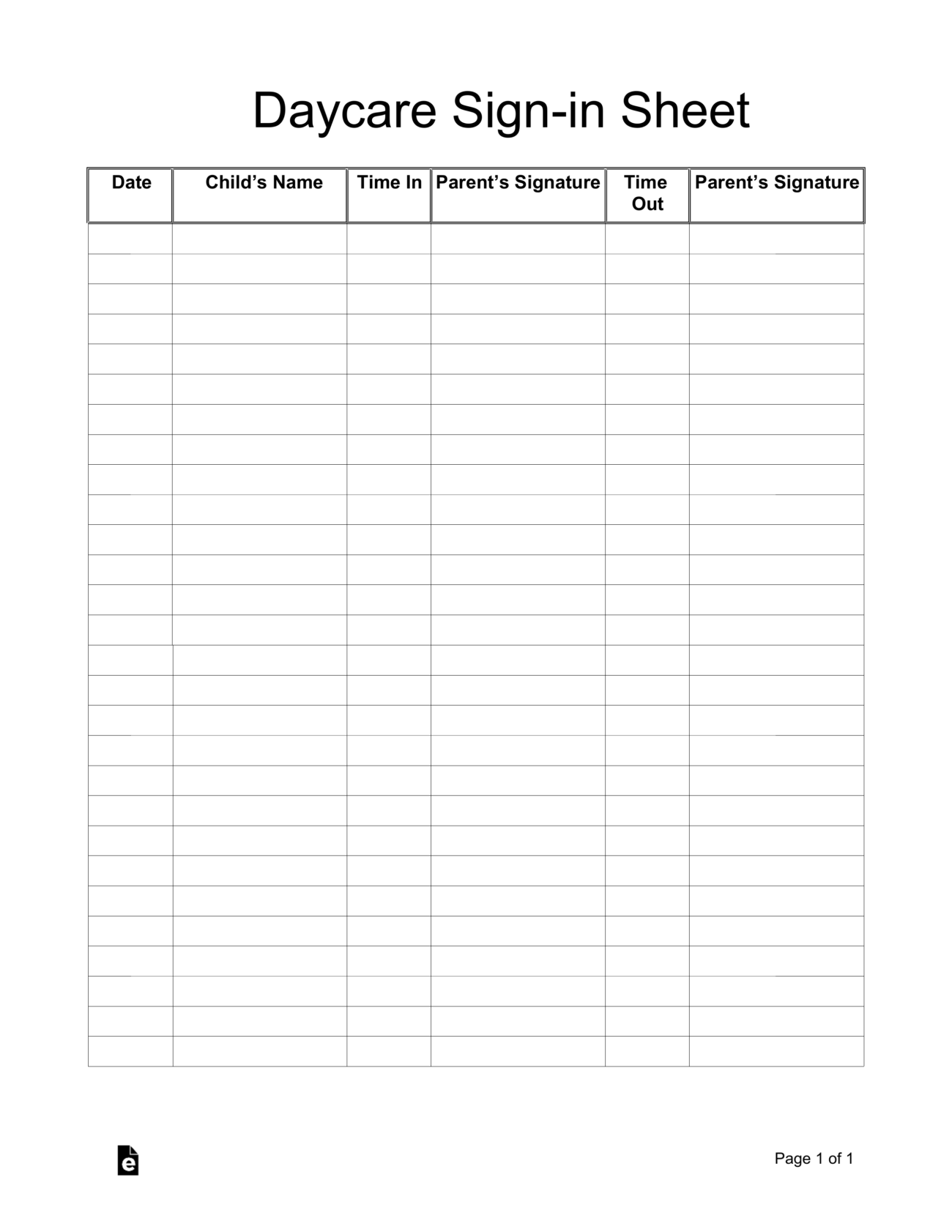 Free Daycare Sign in Sheet Template PDF Word EForms