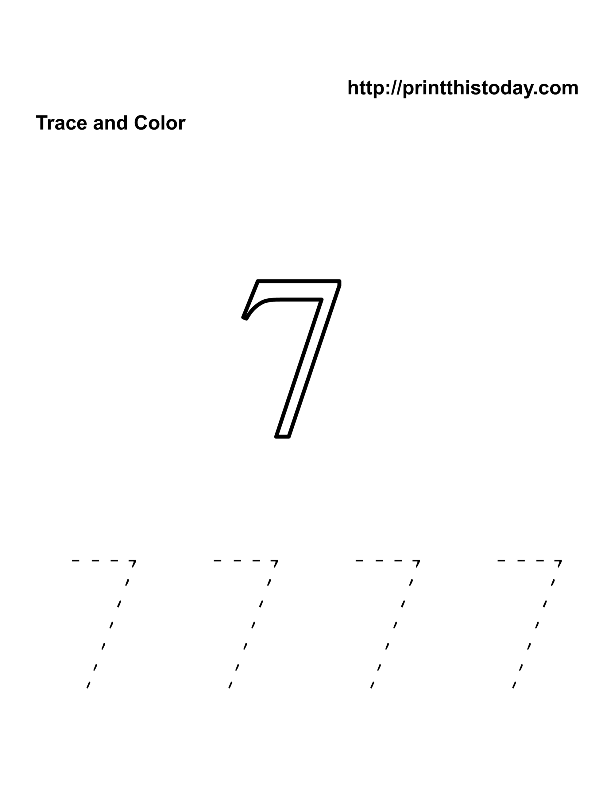 Free Kindergarten Math Worksheets Number Seven 7 