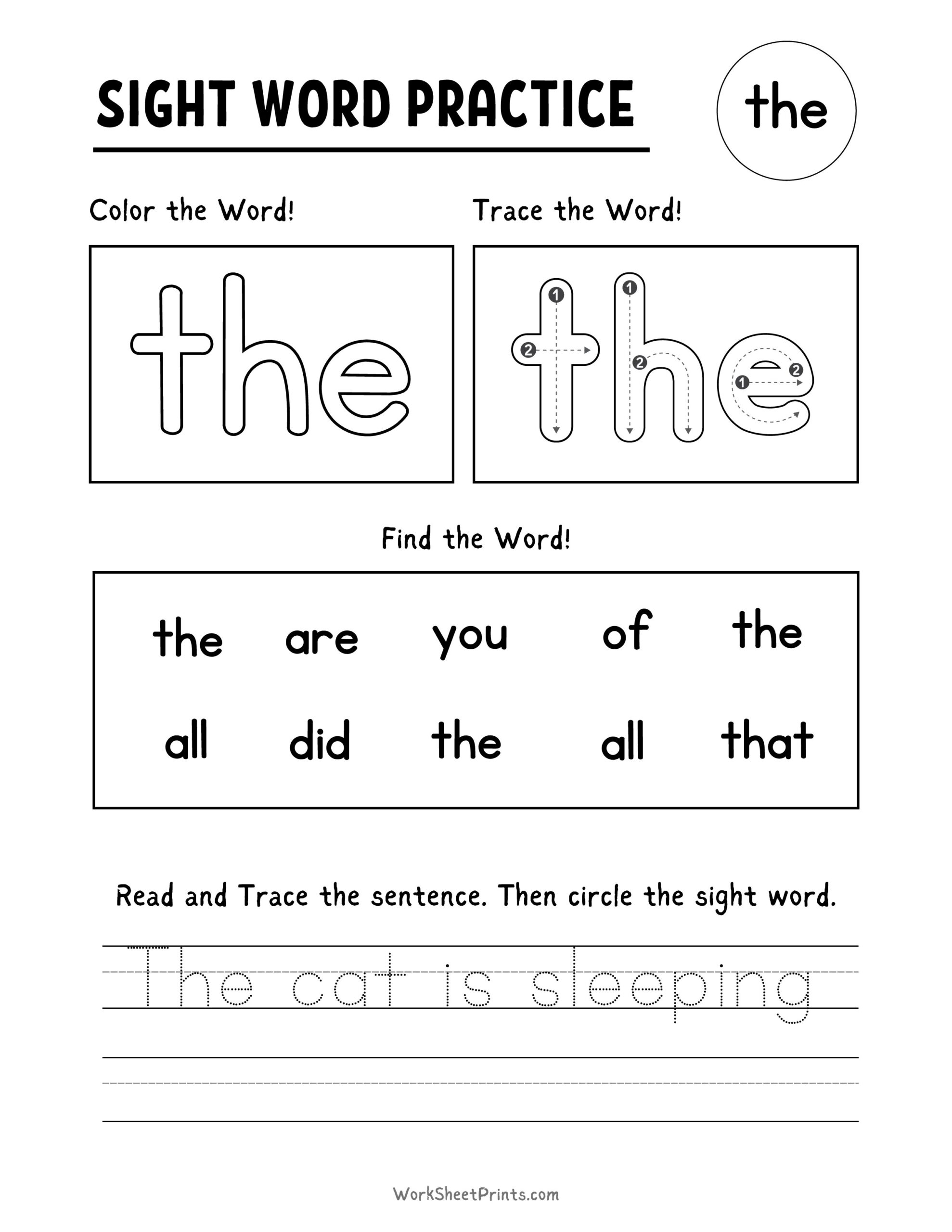 Free Printable Preschool Sight Words Worksheets