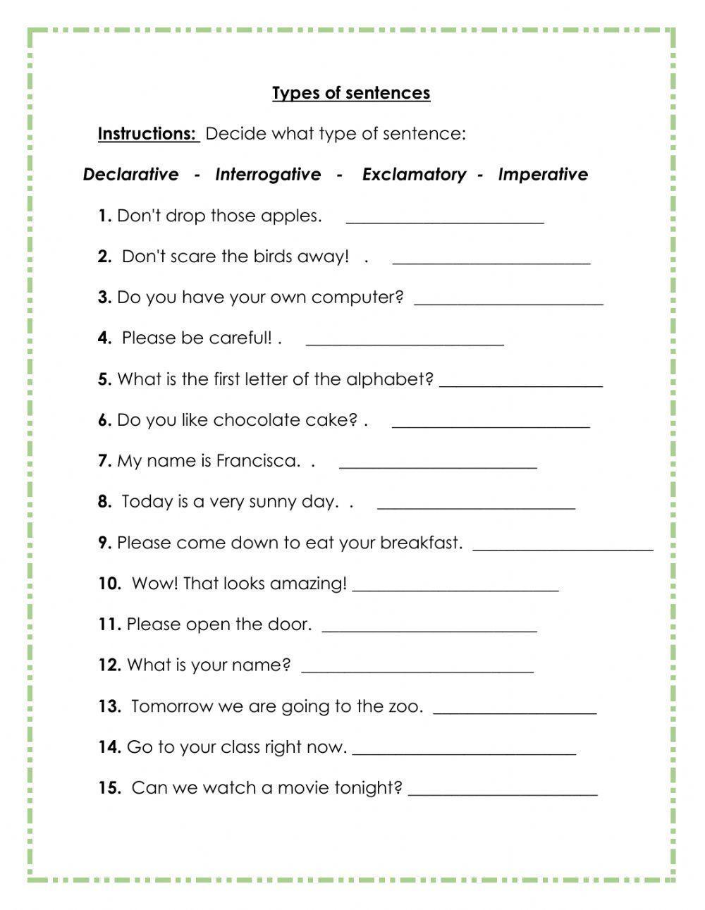 Free Kinds Of Sentences Worksheet With Answers Download Free Kinds Of Sentences Worksheet With Answers Png Images Free Worksheets On Clipart Library