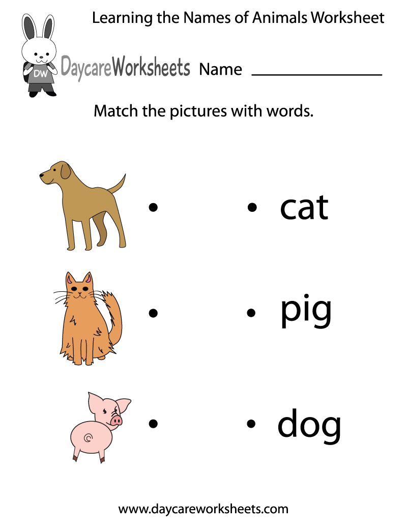 Free Learning The Names Of Animals Worksheet For Preschool