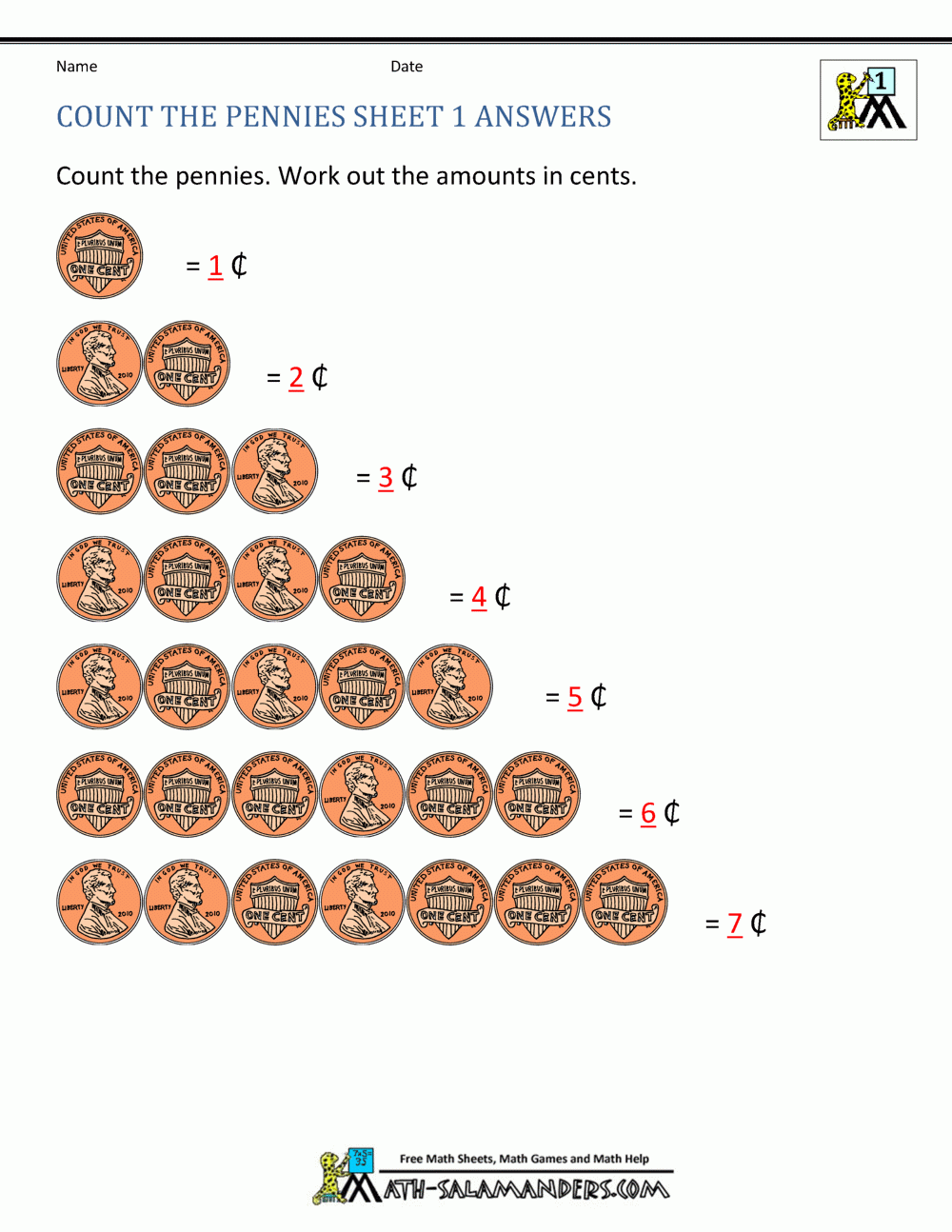 Free Math Money Worksheets 1st Grade