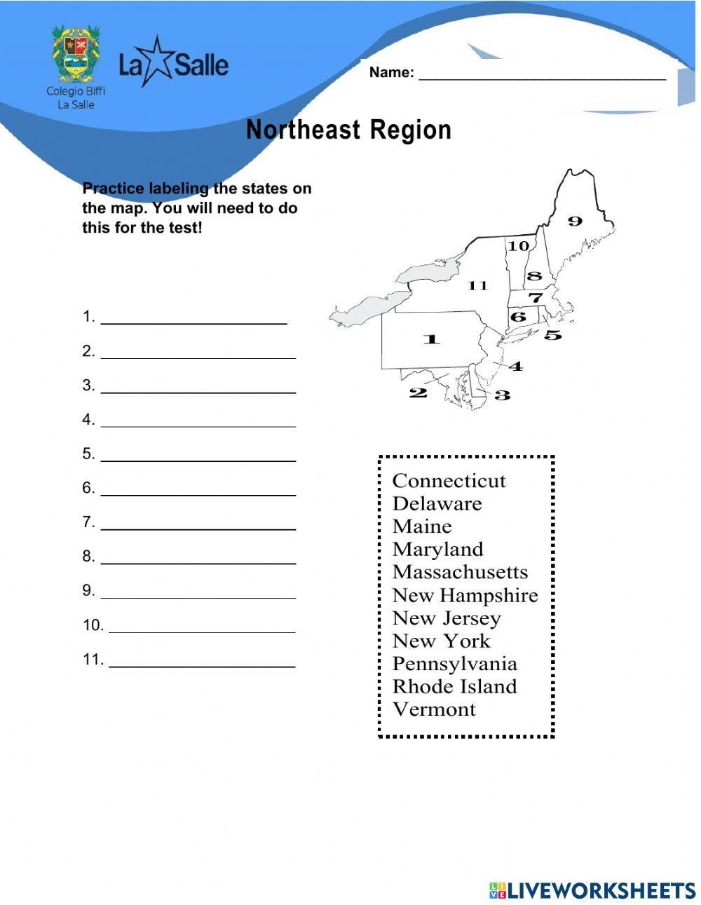 Northeast States Printable Worksheets Free