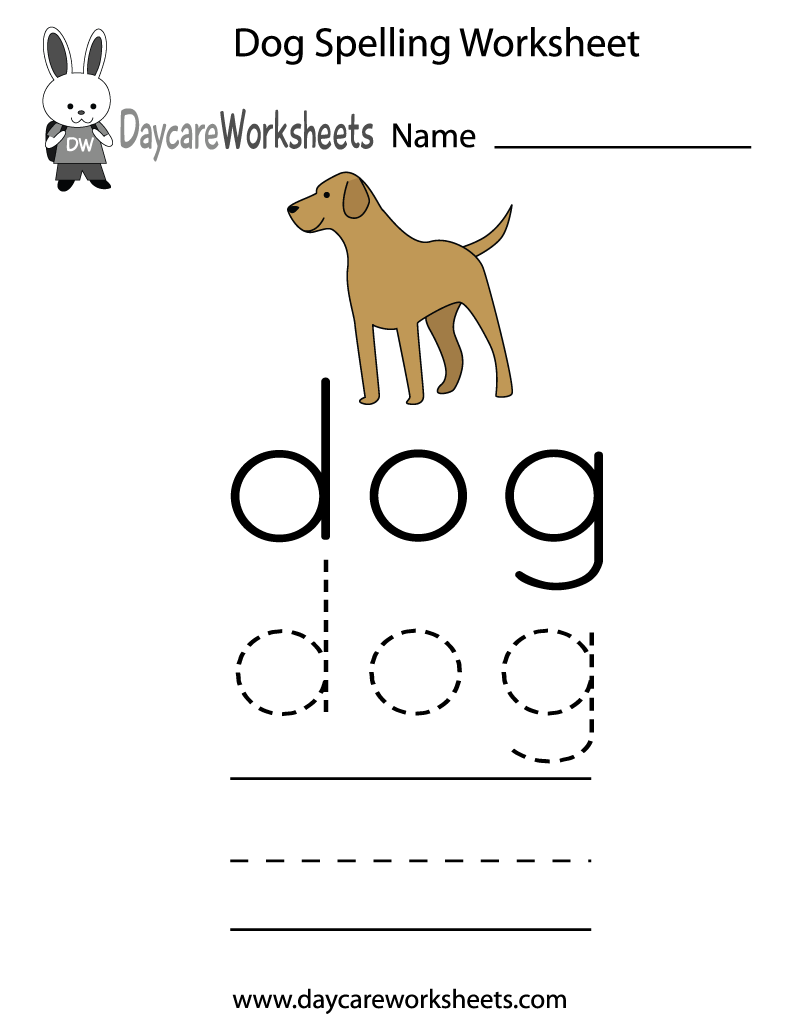 Free Preschool Dog Spelling Worksheet