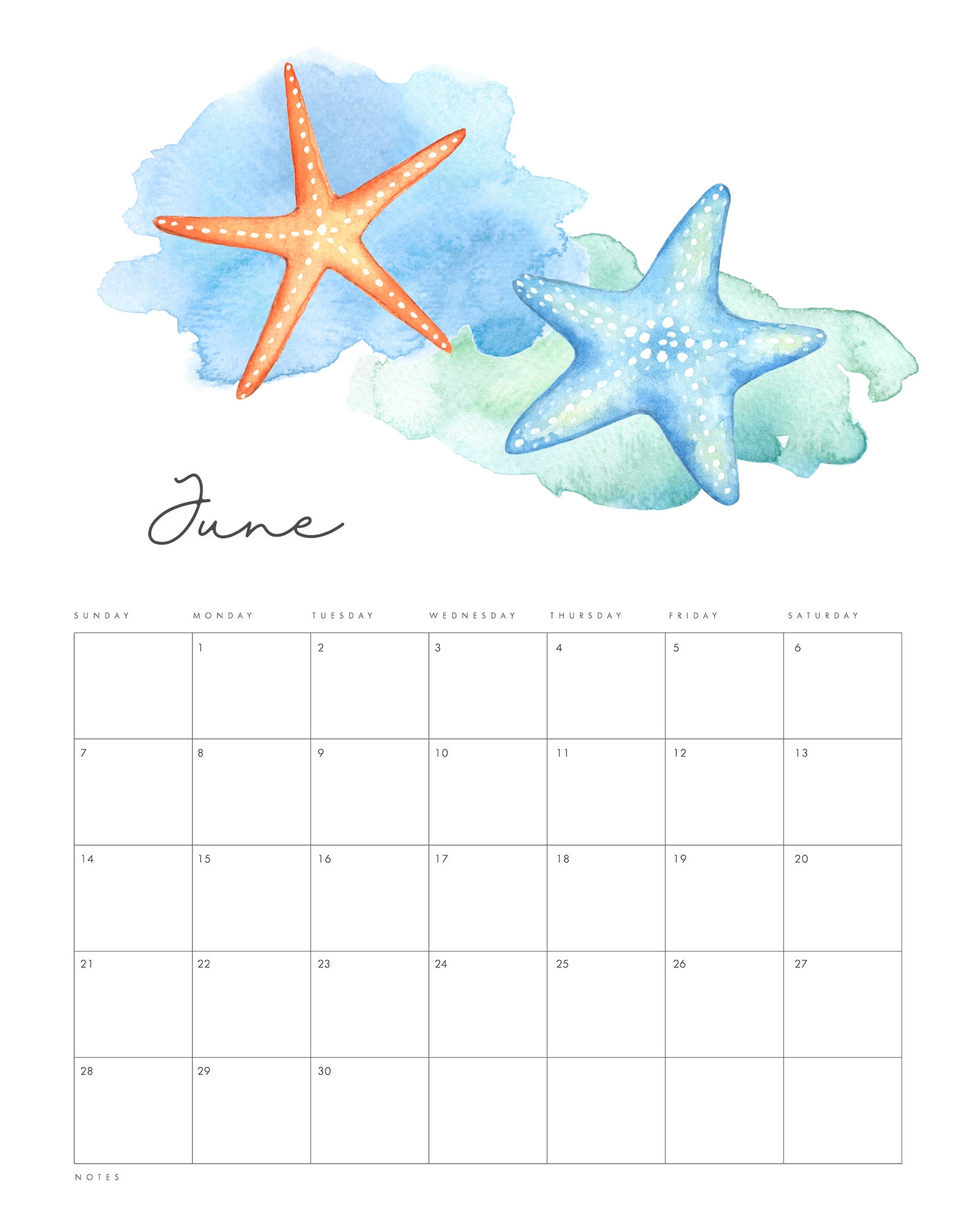 Underwater Sea Free Printable Calander Preschool