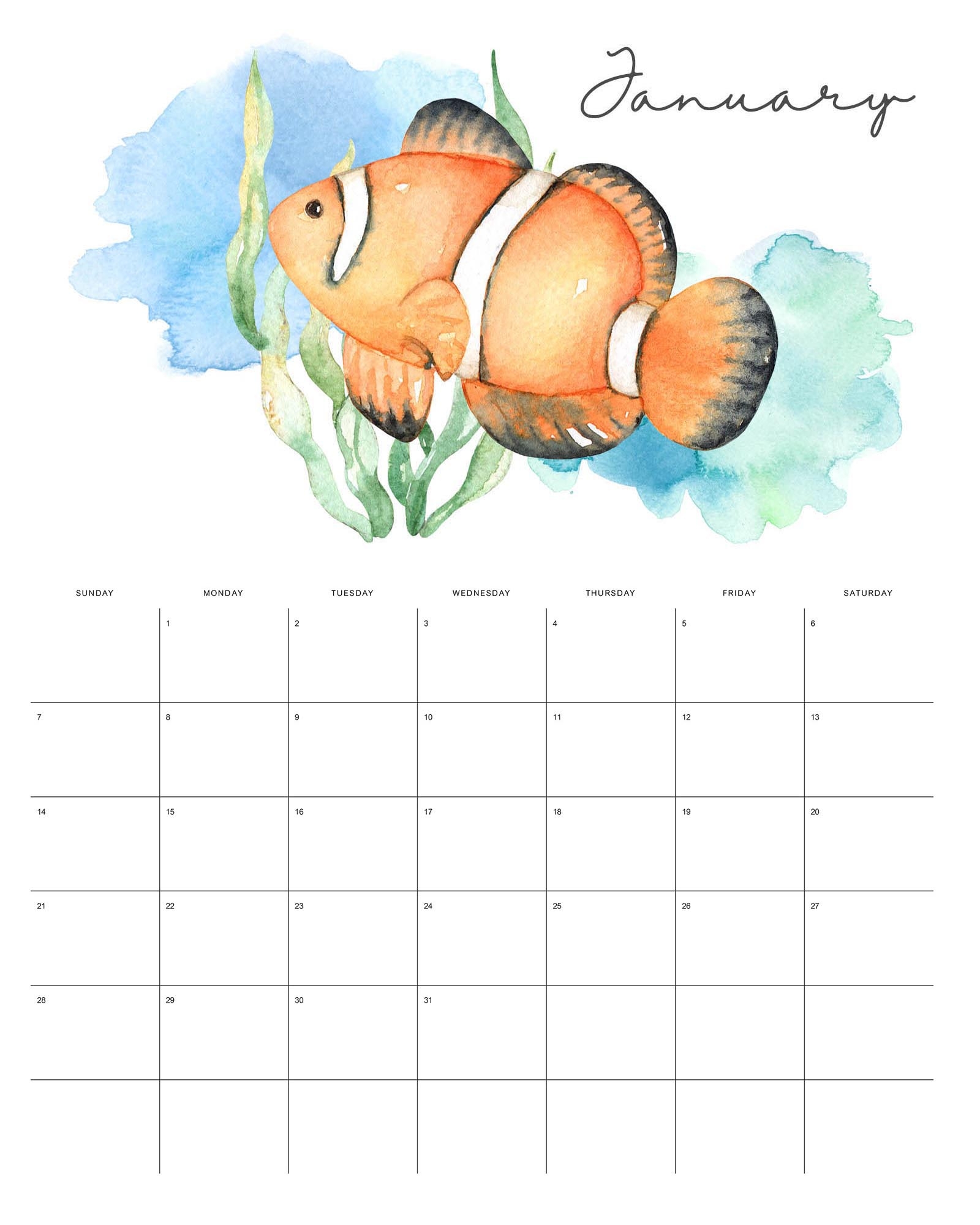 Free Printable 2024 Under The Sea Calendar The Cottage Market