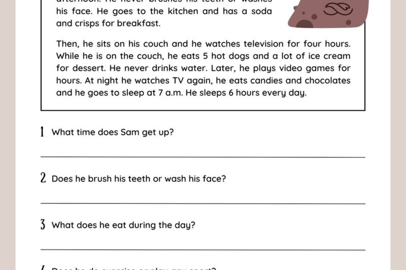 Reading Comprehension Worksheets Third Grade