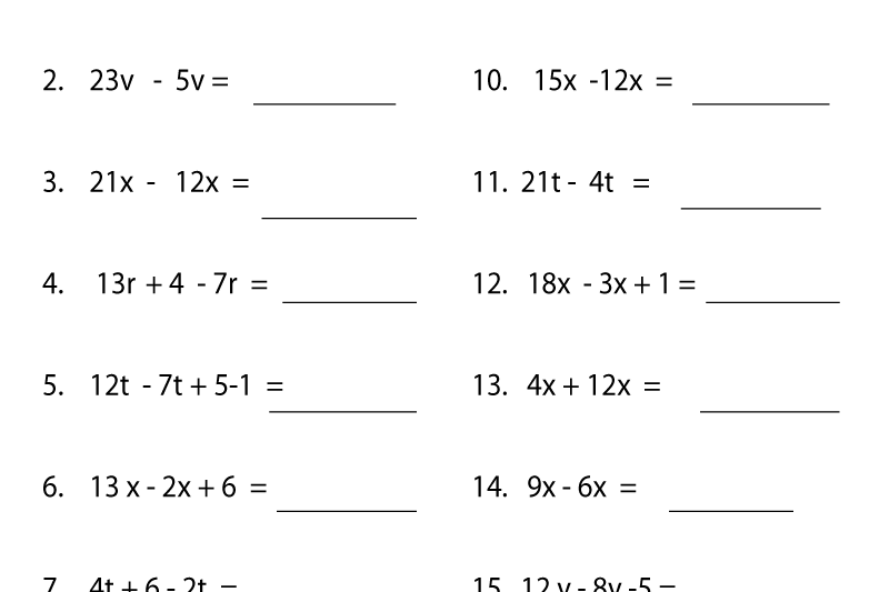 Free Printable Solving Algebraic Expressions Worksheets