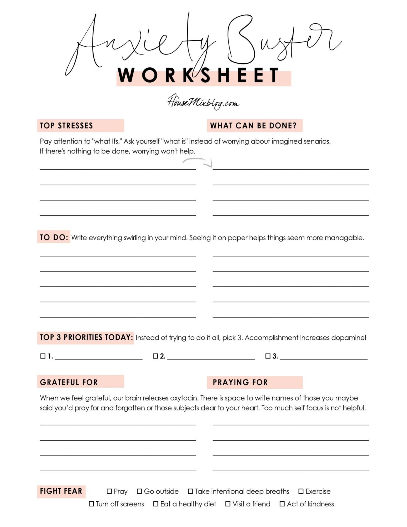 Free Printable Anxiety Worksheets U0026 Resources Free Printable Worksheets Library