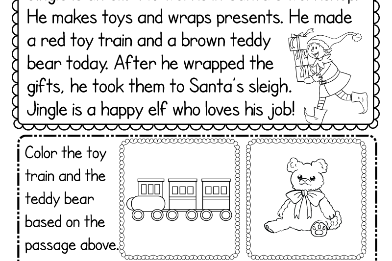 Kindergarten Christmas Reading Comprehension Worksheets