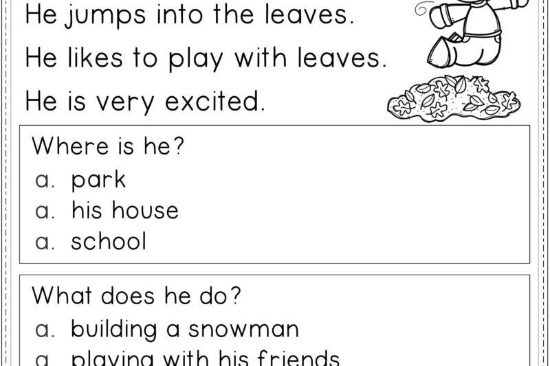 Reading Comprehension Printable Worksheets 1st Grade