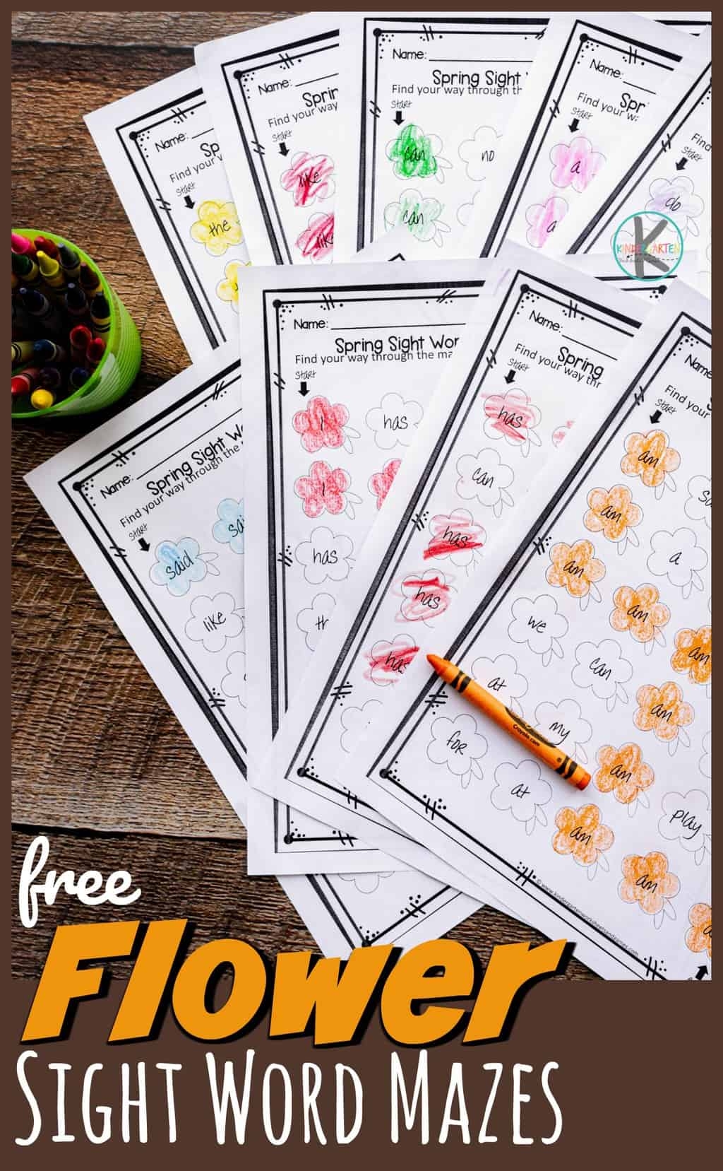 FREE Printable Flower Sight Word Maze Worksheets For Kindergarten