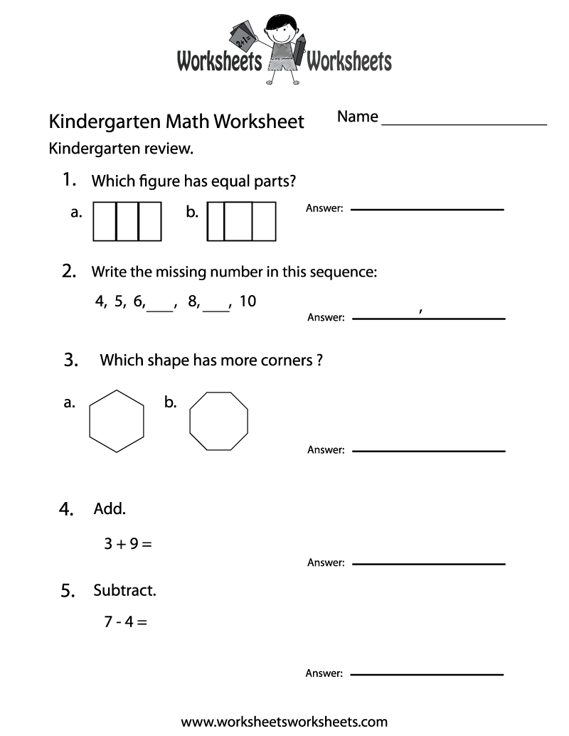Free Printables Math Worksheets For Kindergarten