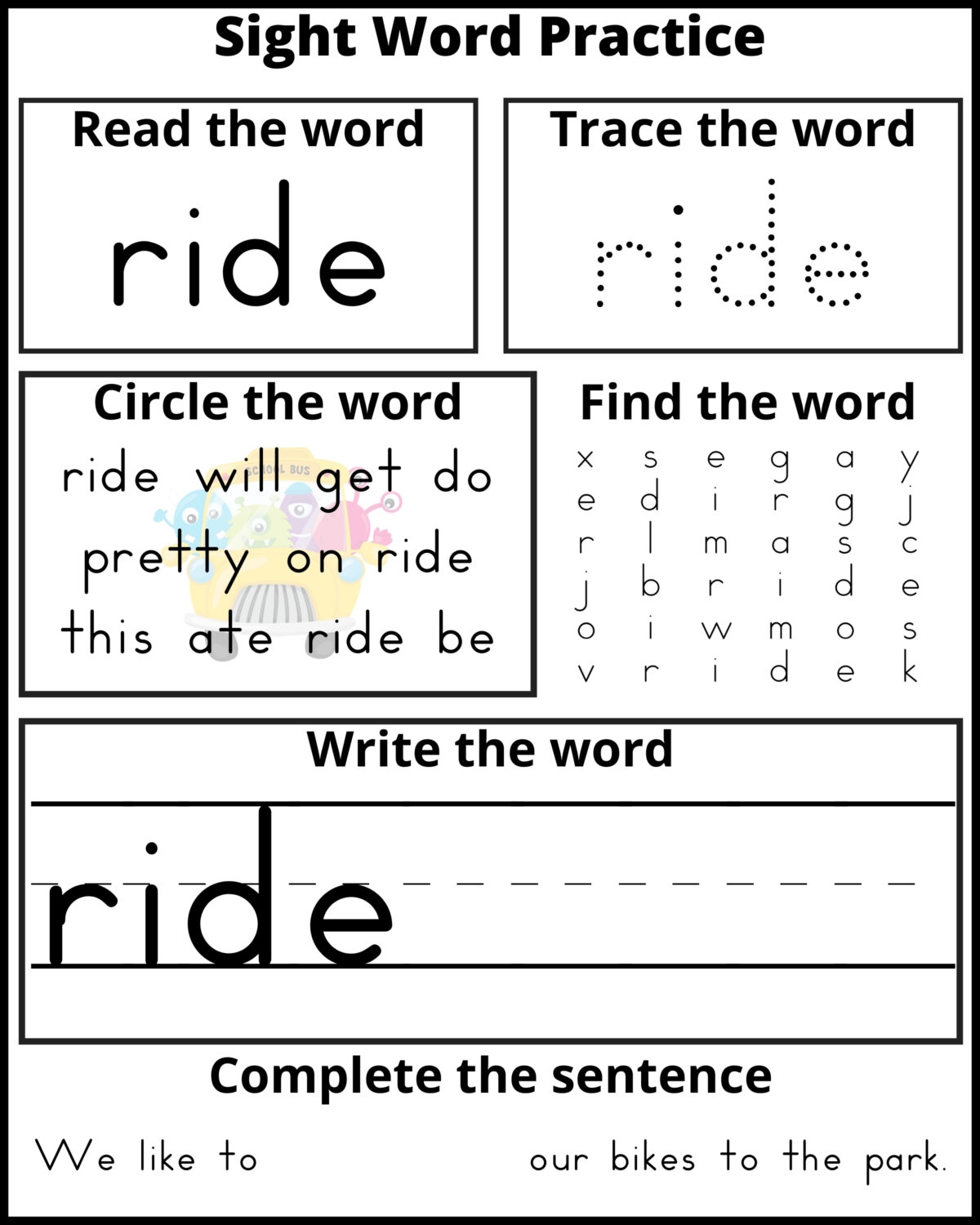 Kindergarten Sight Words Worksheets Free Printable