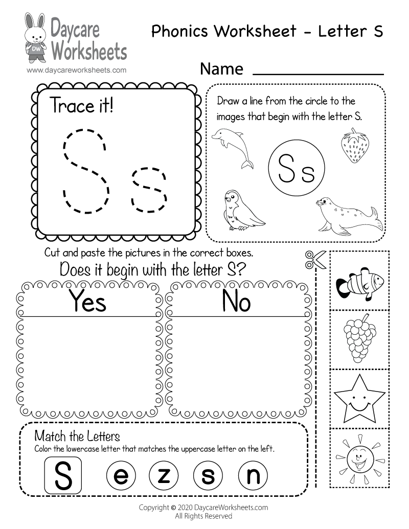 Free Printable Letter S Beginning Sounds Phonics Worksheet For Worksheets Library