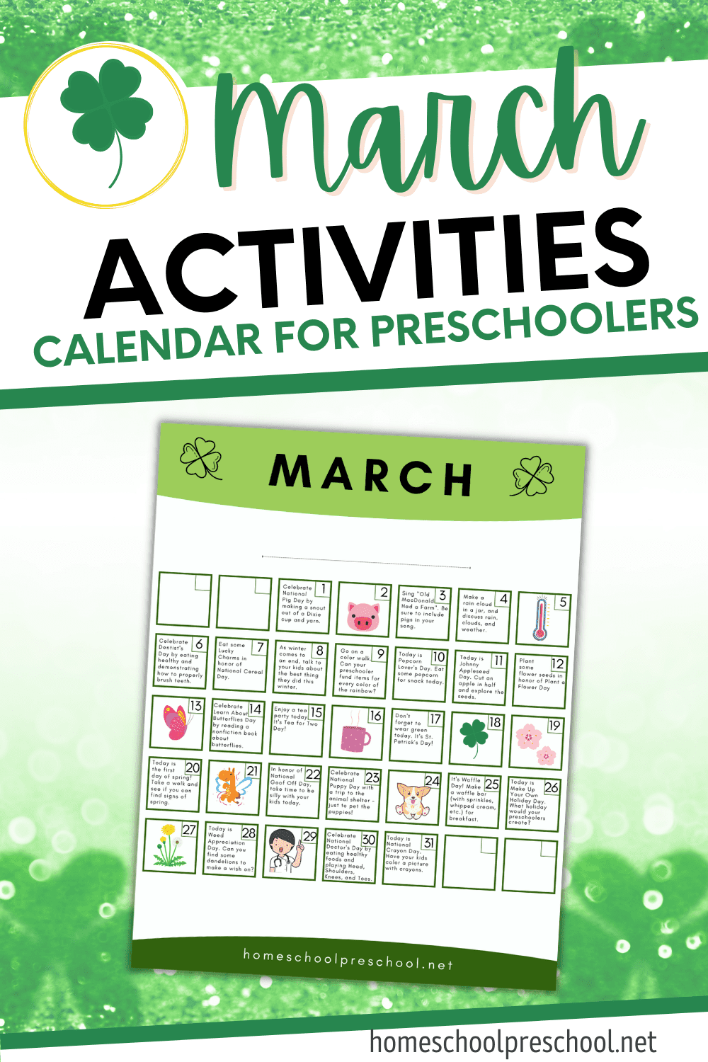 Free Printable March Activity Calendar For Preschoolers