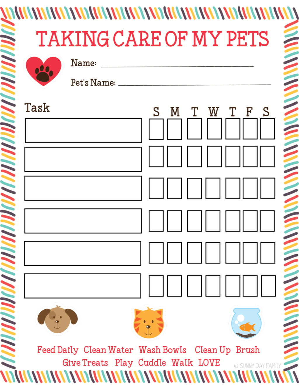 Free Printable Pet Responsibility Chart For Kids Worksheets Library