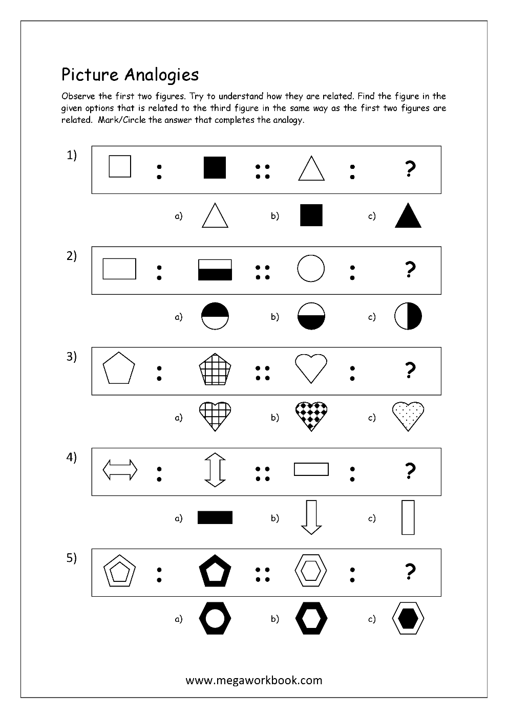 Free Printable Picture Analogy Worksheets Logical Reasoning MegaWorkbook