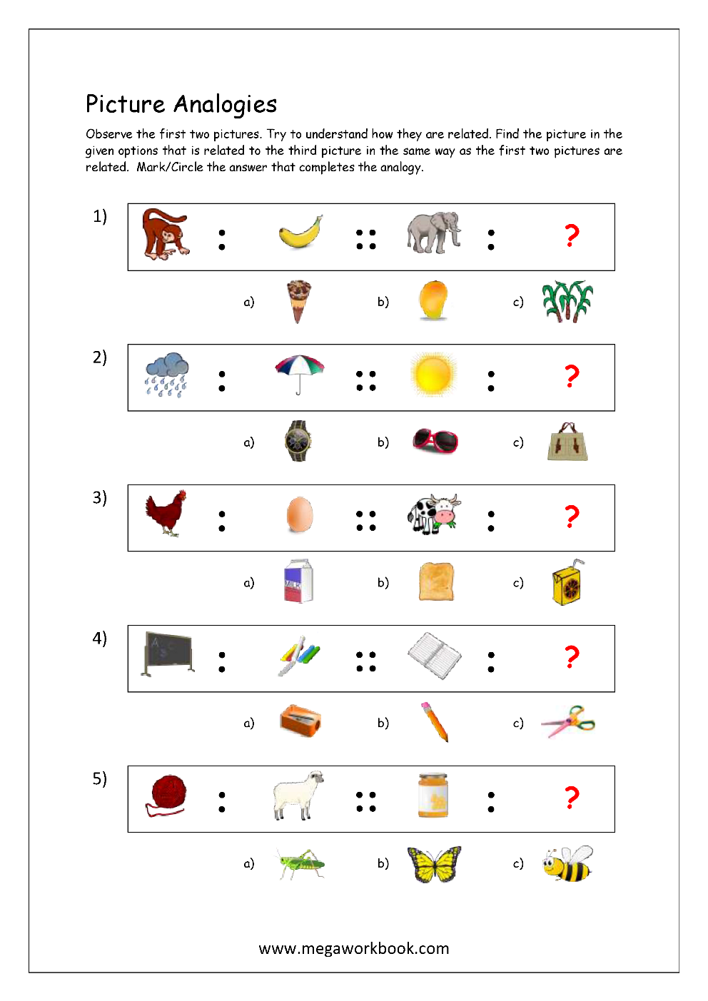 Free Printable Picture Analogy Worksheets Logical Reasoning MegaWorkbook