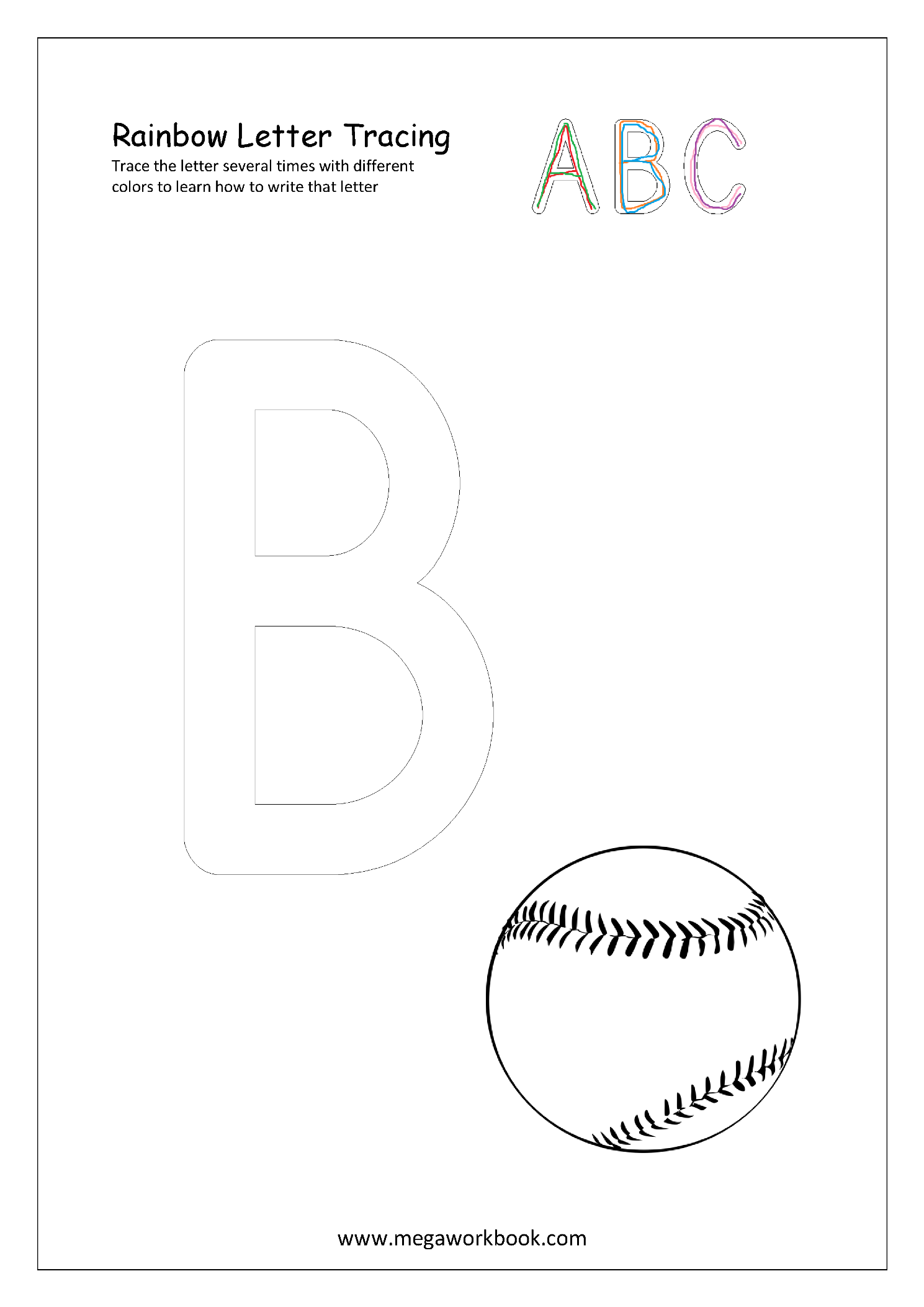 Free Printable Rainbow Writing Worksheets Rainbow Letter Tracing Objects Starting With Any Letter MegaWorkbook