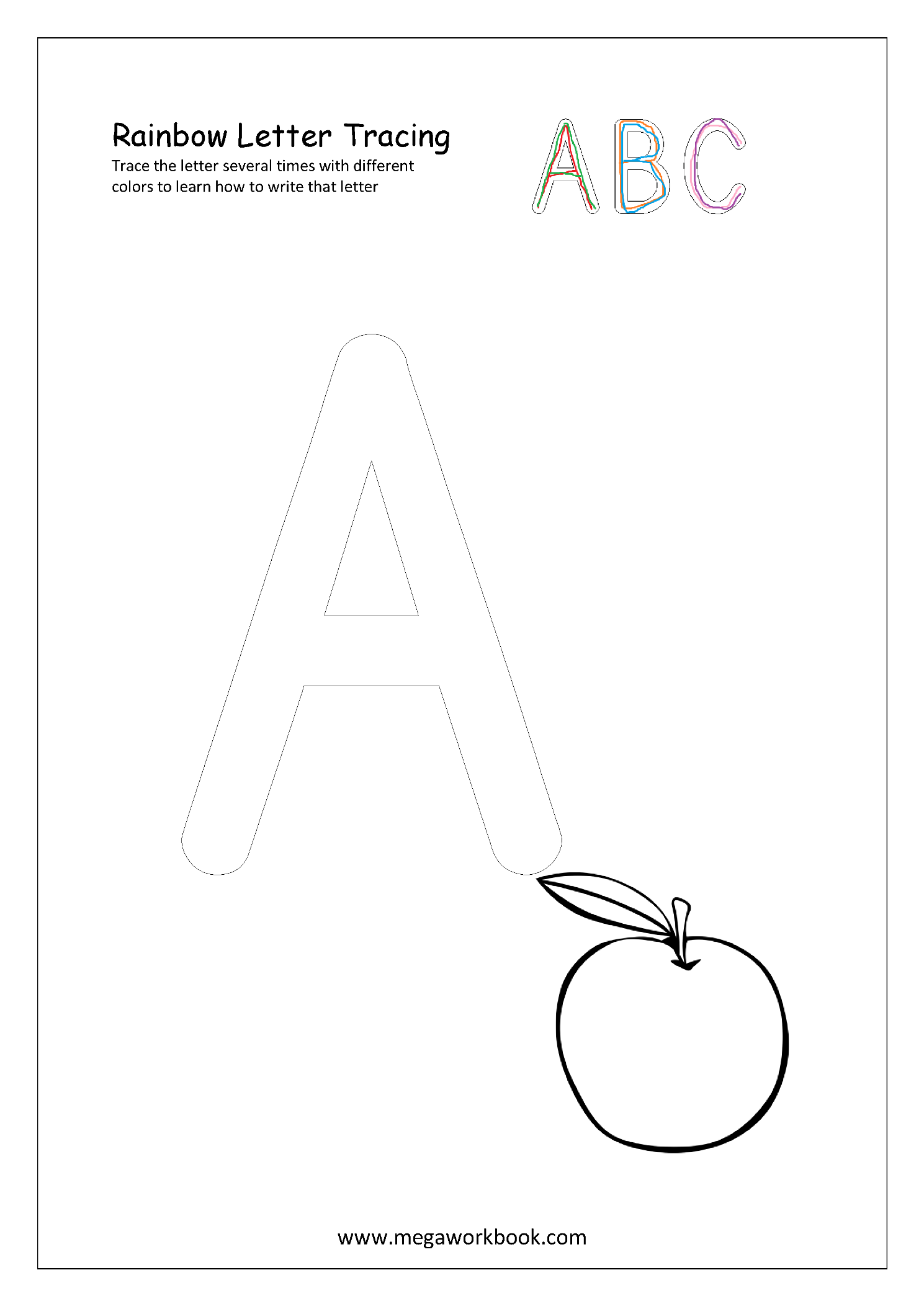 Free Printable Rainbow Writing Worksheets Rainbow Letter Tracing Objects Starting With Any Letter MegaWorkbook