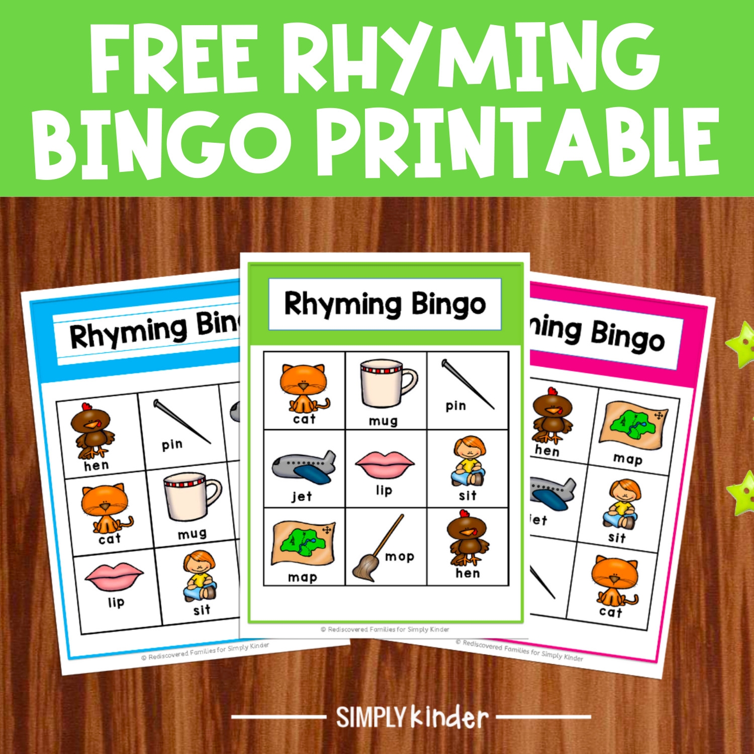 Free Printable Rhyming Bingo Game For Kindergarten Simply Kinder
