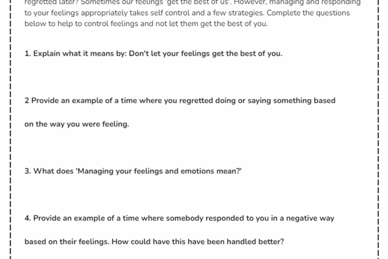 Free Printable Worksheets On Impulse Control