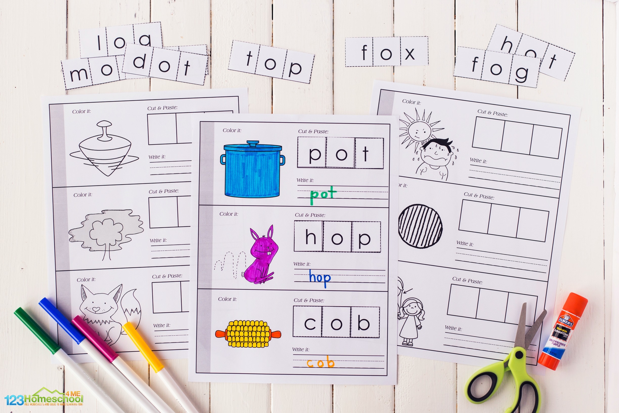 FREE Printable Short O CVC Words Cut And Paste Worksheets